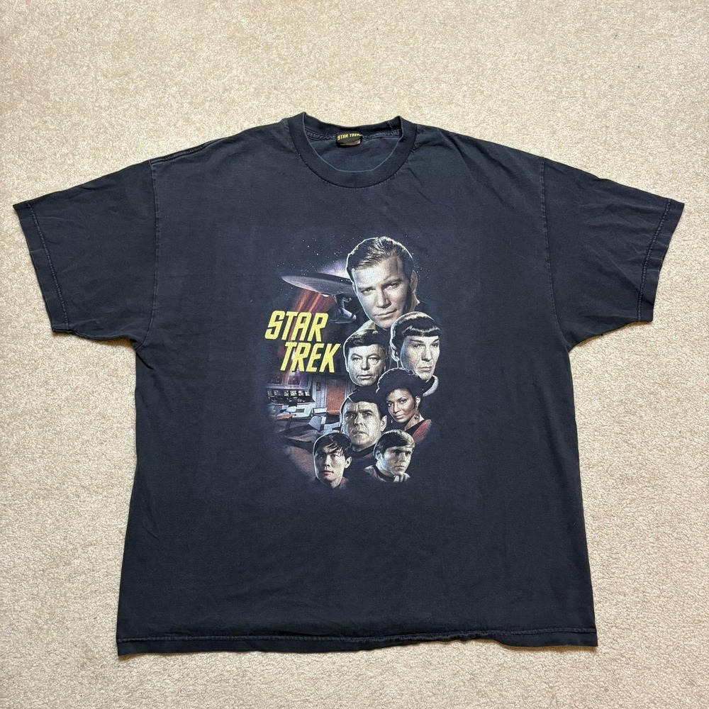 Vtg Star Trek Shirt Mens XL‎ Black Original Series Cast Graphic Tee Alstyle Crew